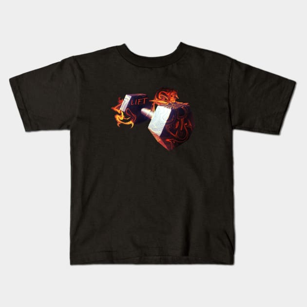 Dumbbell with Flames Kids T-Shirt by Kenen's Designs